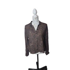 SALTWATER LUXE BROWN Long SLEEVE Button Down Viscose Top XS